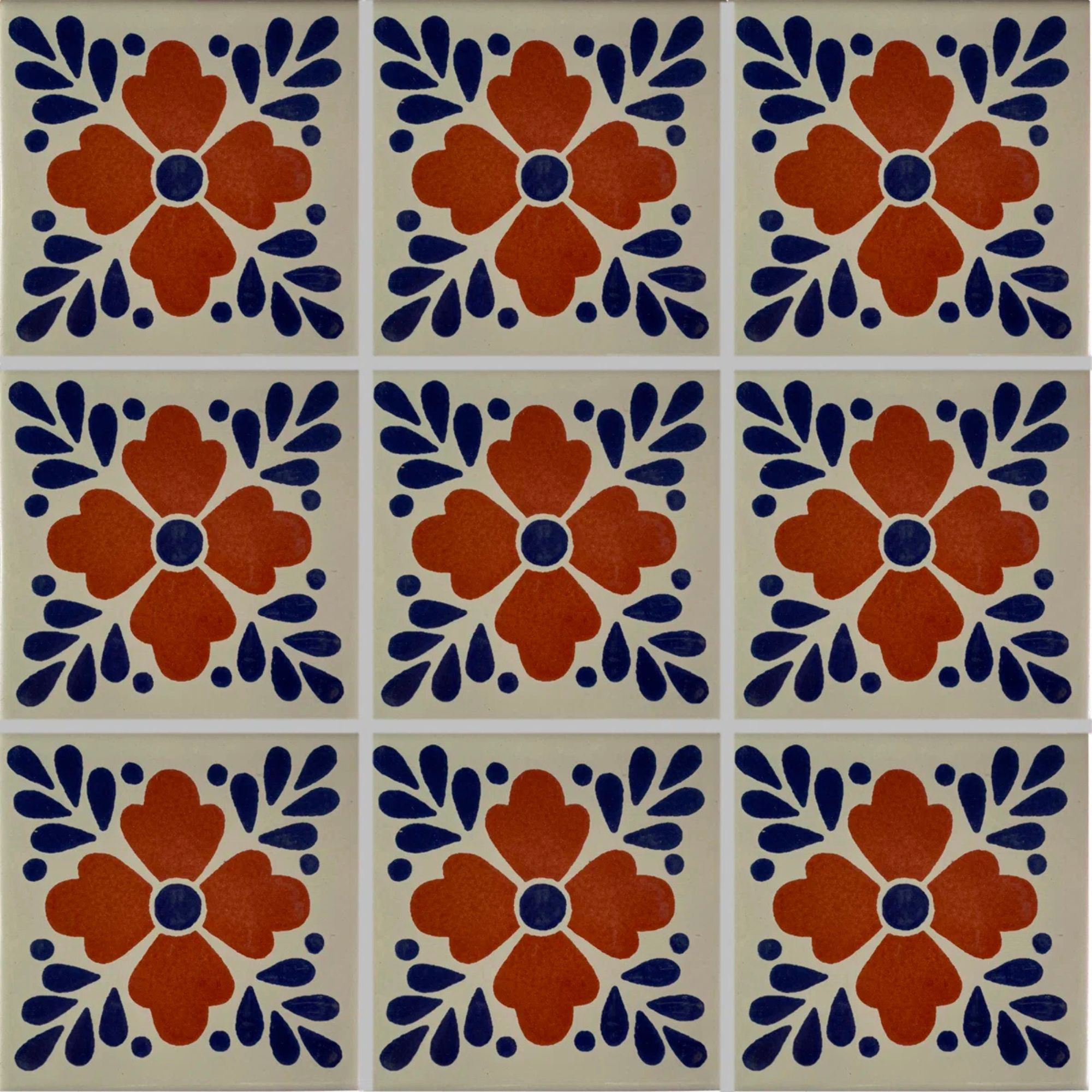 4.2&quot; x 4.2&quot; 9pcs TalaMex Terra Tlaquepaque Mexican Clay Tile Handmade Talavera Backsplash (Set of 9)
