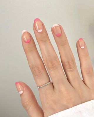 @pink_oblivion baby pink half moon nail design