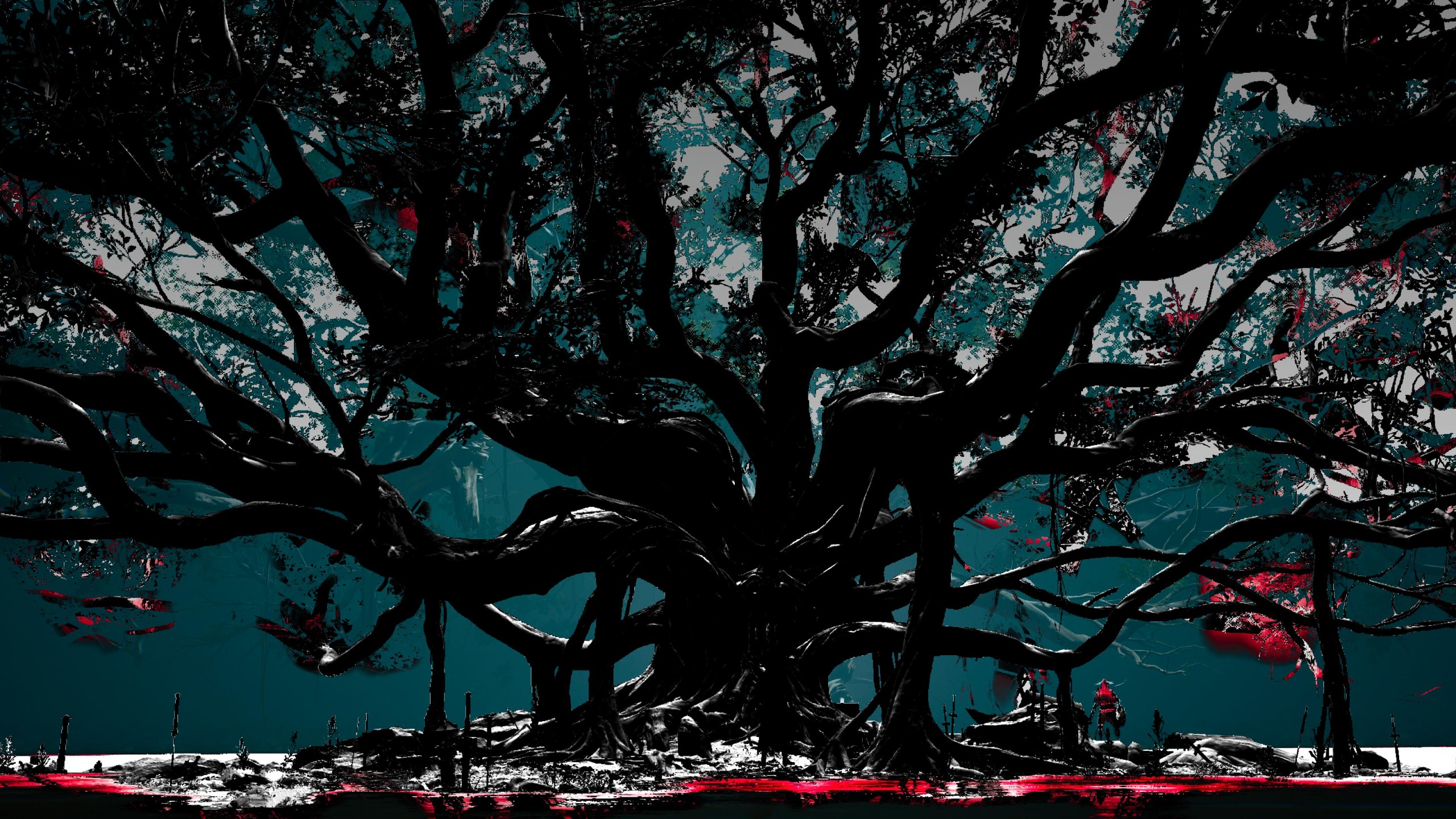 A washed out image of a banyan tree from Phantom Blade Zero