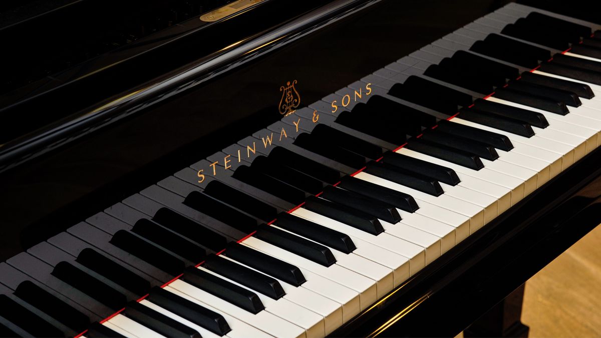 Close-up of the keys of a Steinway &amp; Sons grand piano 