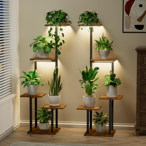 Plant Stand Indoor With Grow Light - 2 Pack Metal Plant Shelf for Indoor Plants Multiple, 5 Tiered Corner Plant Stand Shelves, Plant Rack Display Flower Holder for Living Room Patio Balcony D&amp;eacute;cor