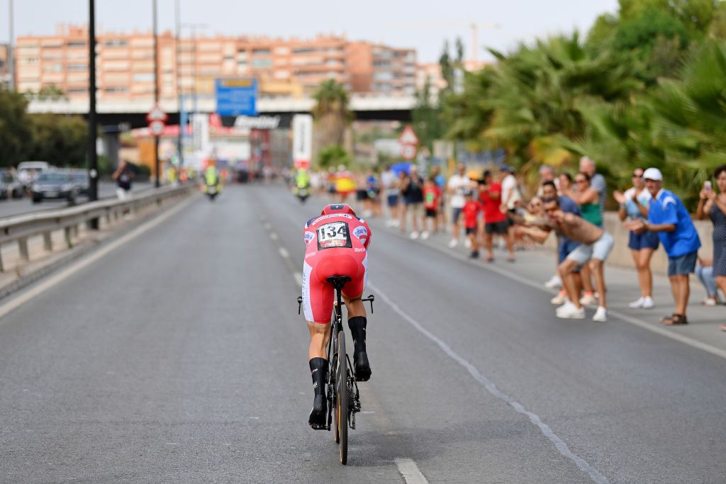 ALICANTE SPAIN AUGUST 30 Remco Evenepoel of Belgium and Team QuickStep Alpha Vinyl sprints during the 77th Tour of Spain 2022 Stage 10 a 309km individual time trial stage from Elche to Alicante LaVuelta22 WorldTour on August 30 2022 in Alicante Spain Photo by Justin SetterfieldGetty Images