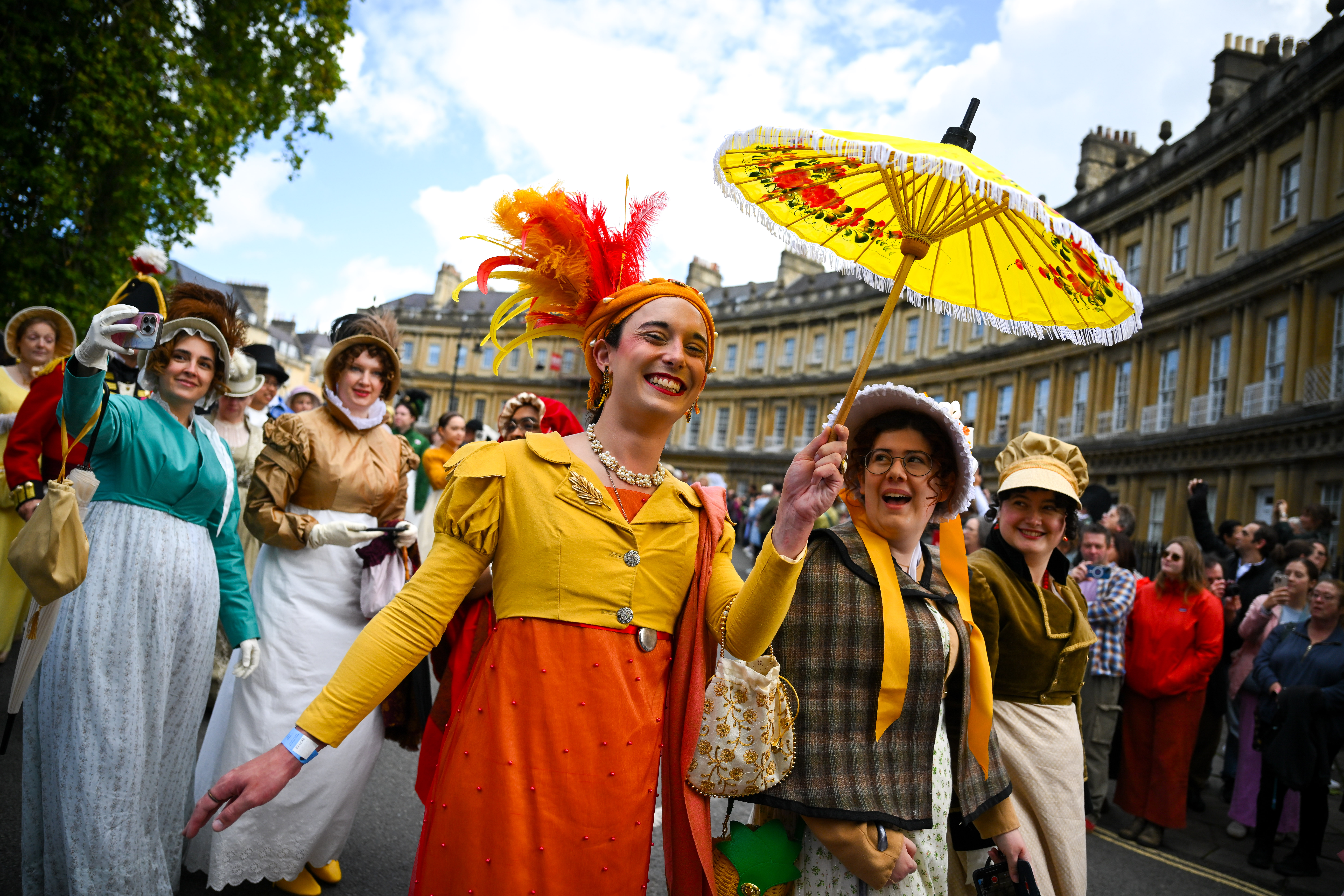 People dressed up for the 2025 Grand Regency Costumed Promenade in Bath