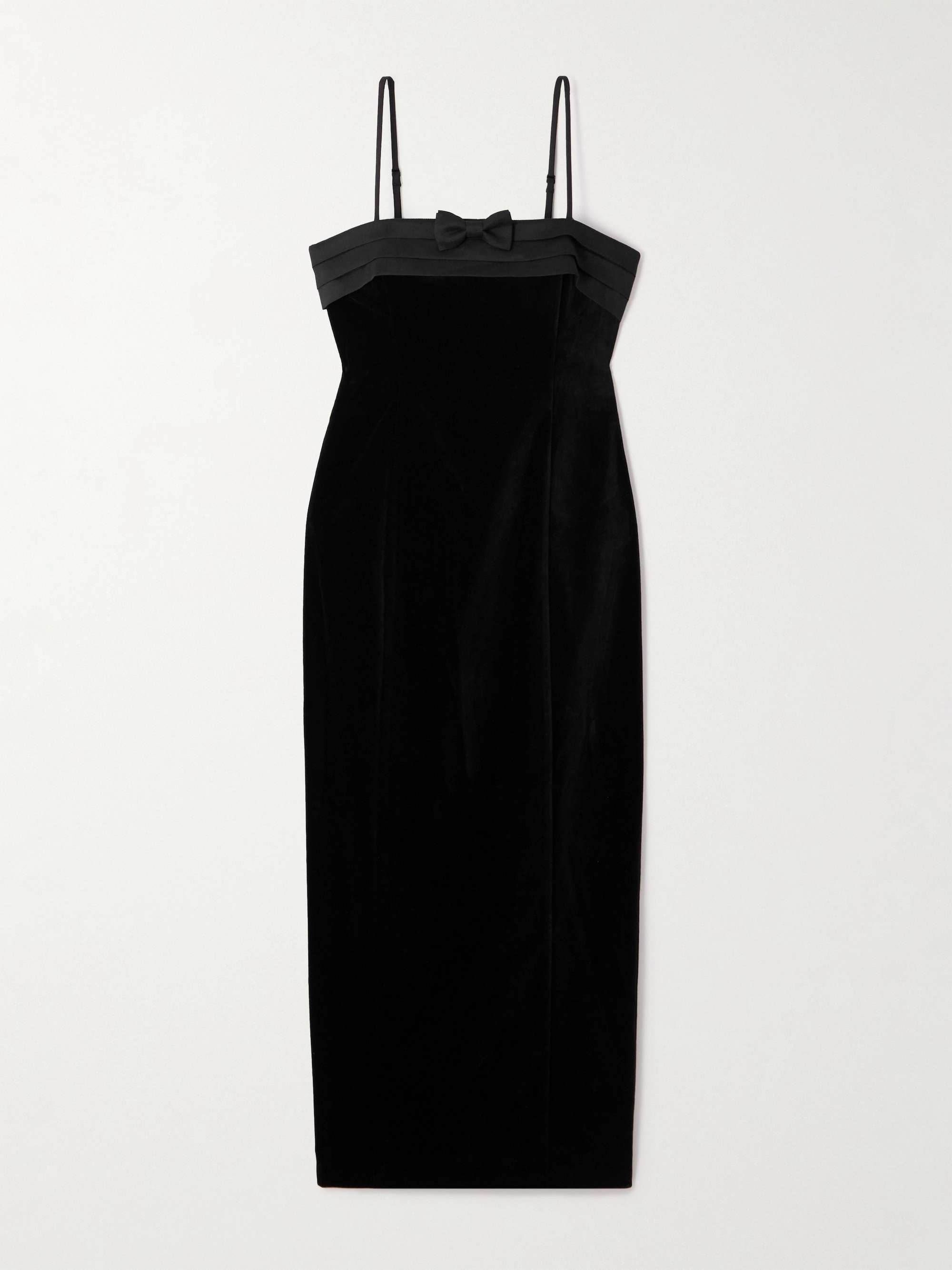 Quincy Pleated Bow-Detailed Satin-Trimmed Cotton-Velvet Midi Dress