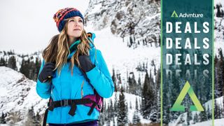 Woman hiking outdoors in winter