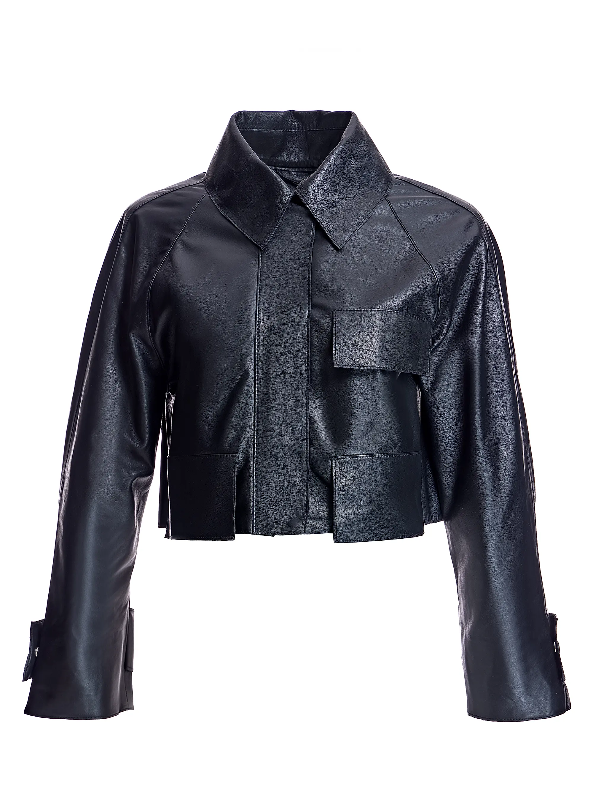 Cropped Leather Shirt Jacket