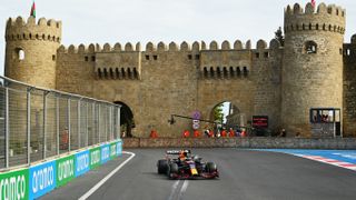 Max Verstappen of the Netherlands driving the (33) Red Bull Racing RB16B Honda on track during the F1 Grand Prix of Azerbaijan at Baku City Circuit