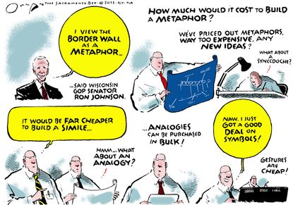Political Cartoon U.S. Trump Border wall Immigration Mexico