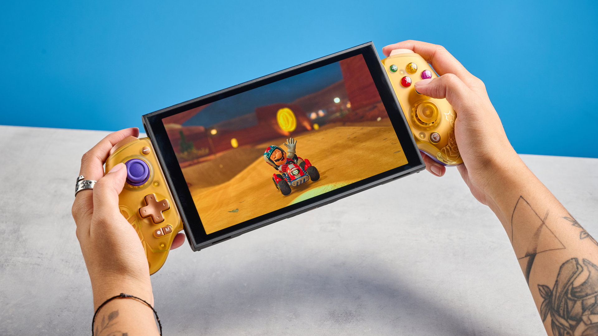 A golden GameSir G8 Plus phone gaming controller