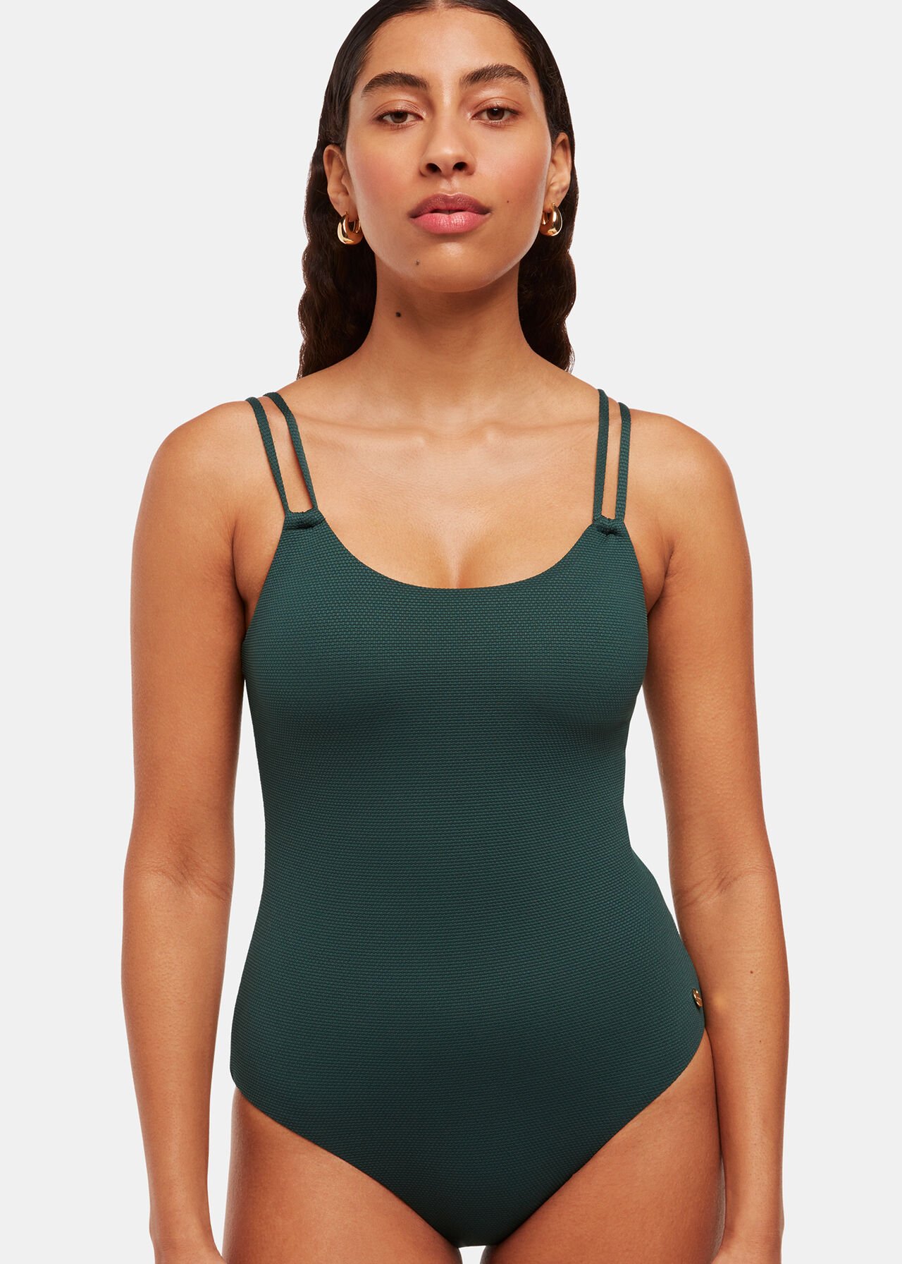 Dark Green Double Strap Textured Swimsuit