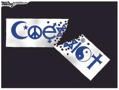 Editorial cartoon U.S. coexist Jewish Star of David Pittsburgh