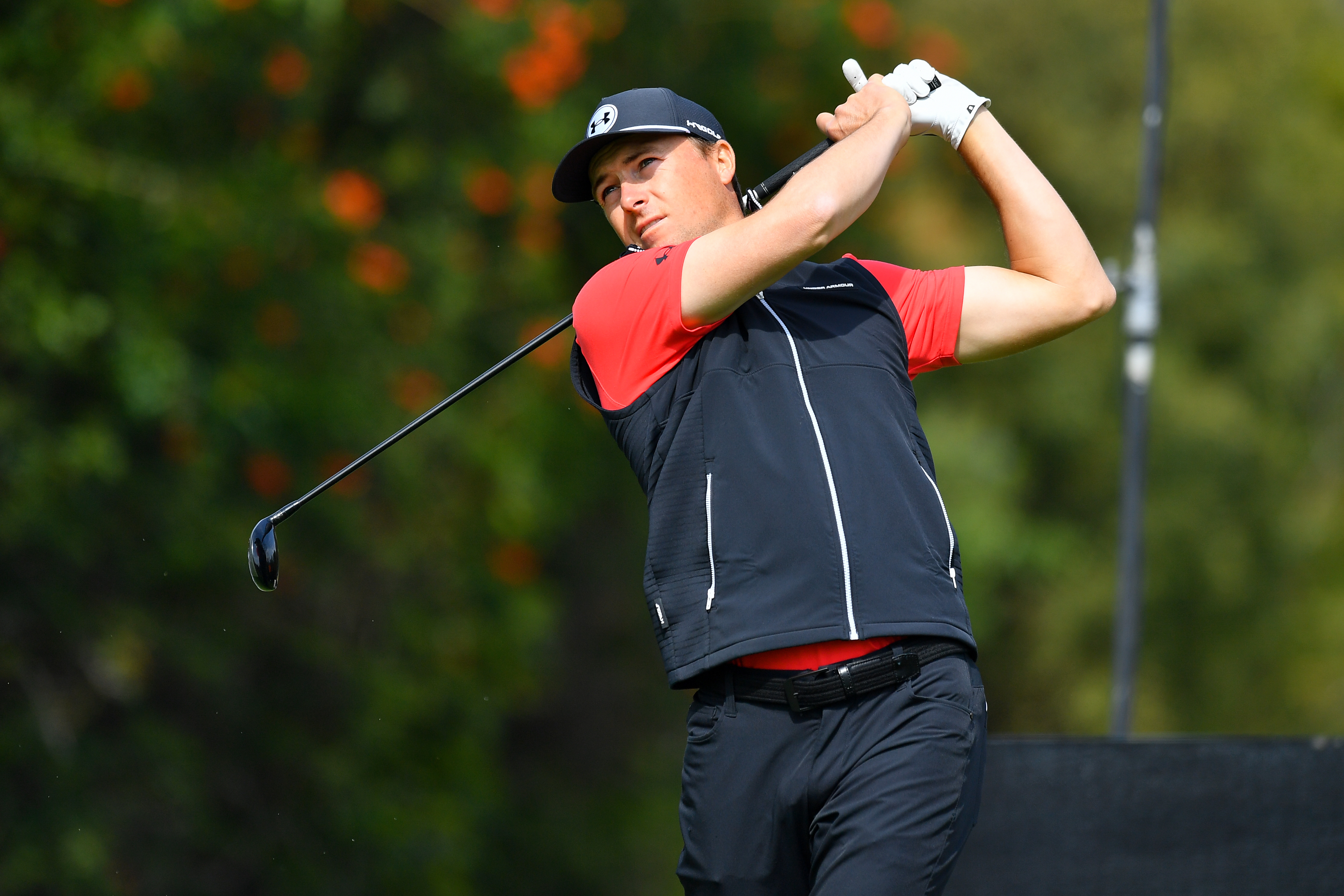 Jordan Spieth hits a shot during the second round of the Genesis Invitational