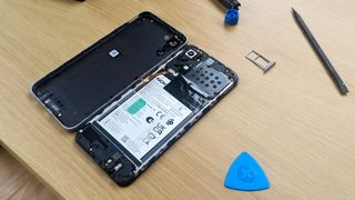 Nokia G22 phone designed for repairability open on a desk
