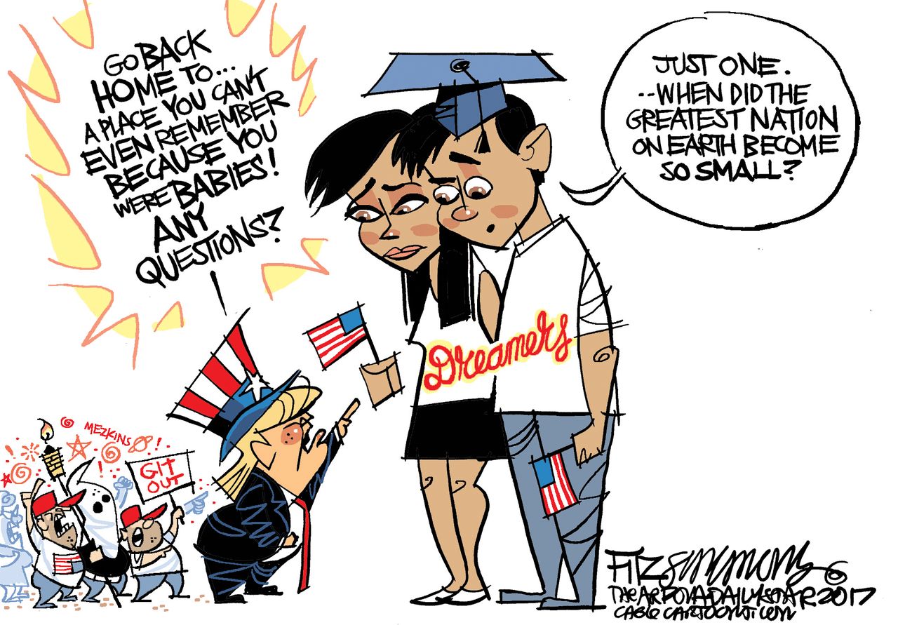 Political cartoon U.S. Trump racist DACA immigrants