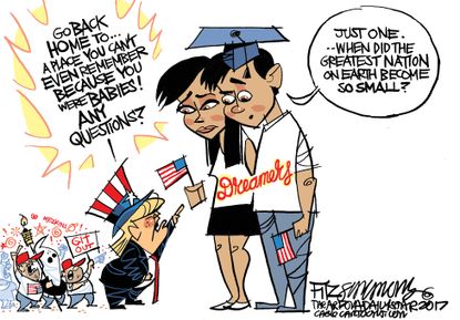 Political cartoon U.S. Trump racist DACA immigrants