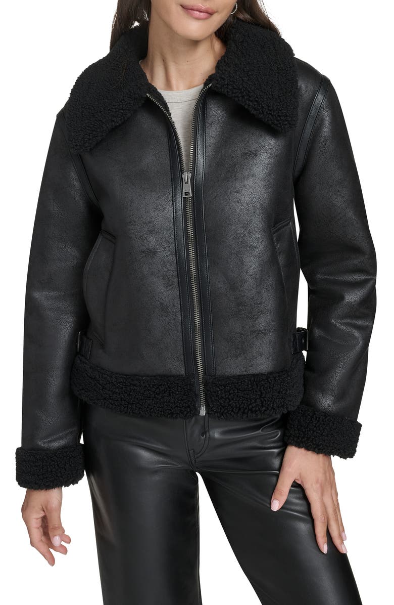 Faux Leather &amp;amp; Faux Shearling Bomber Jacket