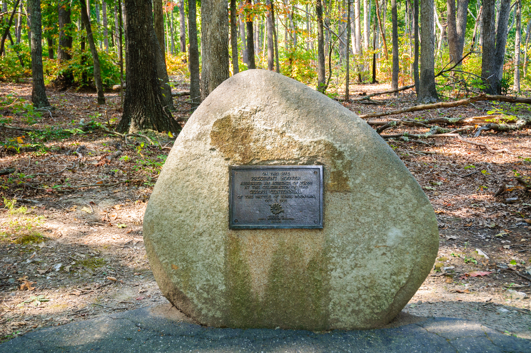 Kings Mountain National Military Park monument where President Hoover addressed an audience in 1930