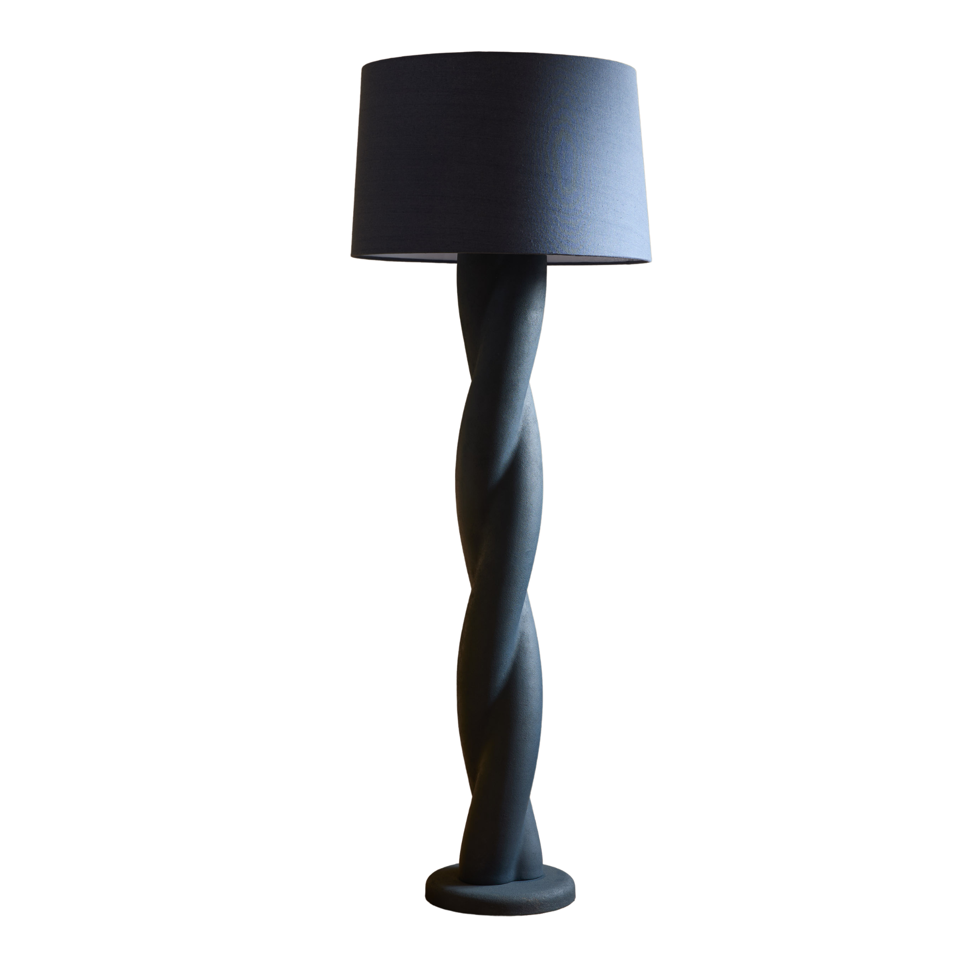a twisted blue floor lamp
