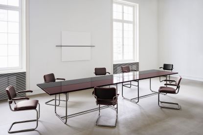 Jil Sander and Thonet S1070 table, Serious, in ruby red