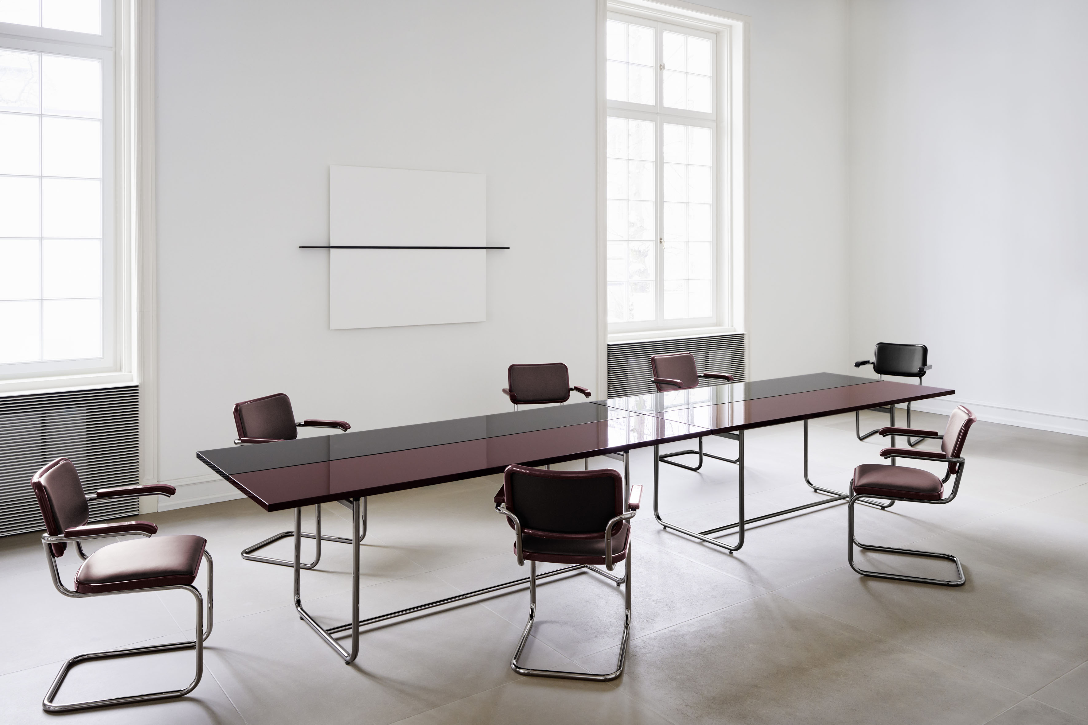 Jil Sander and Thonet S1070 table, Serious, in ruby red