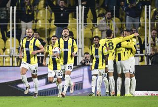 ISTANBUL, TURKIYE - JANUARY 05: Players of Fenerbahce celebrate after scoring a goal during the Turkish Super Lig week 18 match between Fenerbahce and Atakas Hataypor at Ulker Stadium in Istanbul, Turkiye on January 05, 2025. (Photo by Oguz Yeter/Anadolu via Getty Images)