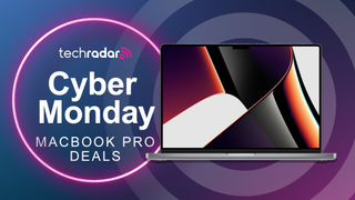 MacBook Pro 16-inch with Cyber Monday MacBook Pro deals text