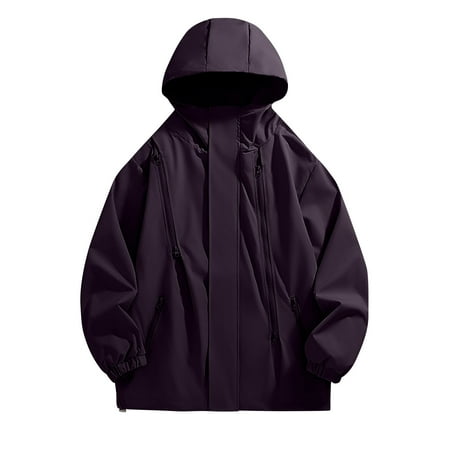 Bltiby Men's Japanese Cargo Rain Jacket Outdoor Waterproof Hooded Jackets Lightweight Windbreaker With Zipper Pockets Brown 3xl