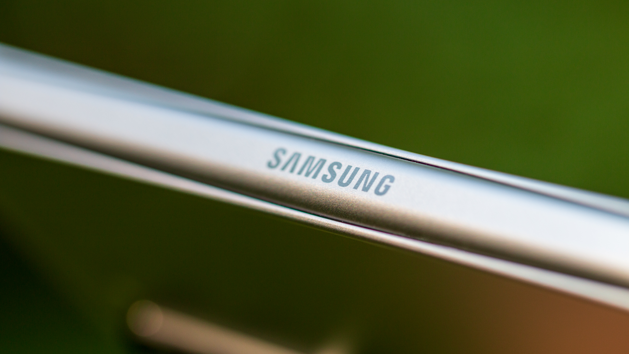 Close-up on Samsung logo on Galaxy Z Fold 6 hinge