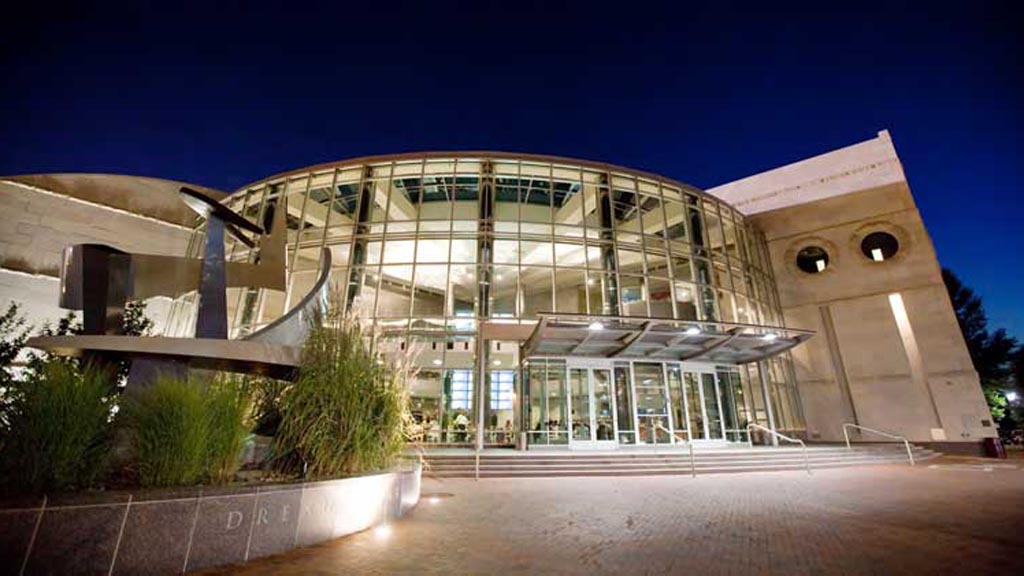 The Cable Center building in Denver at night