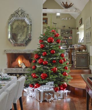 Christmas tree ideas with oversized red baubles