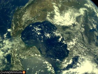 An image of Central America, the Gulf of Mexico, and much of the United States, as seen by India's Chandrayaan-2 mission.