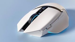 The Razer Basilisk V3 Pro 35K gaming mouse against a blue background.