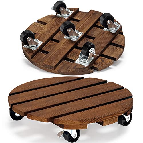 Yangbaga 2pack Plant Caddy 12&amp;rsquo;&amp;rsquo;wood Duty Rolling Plant Stand With 2 360&amp;deg; Lockable Caster Wheels,indoor Outdoor on Roller Patio/flower Pot/succulent Pots