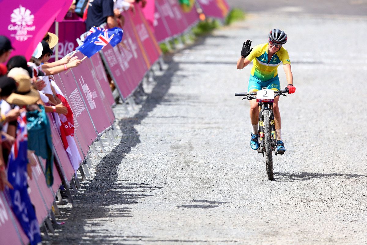 Rebecca McConnell (Australia) salutes the crowd
