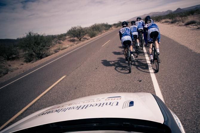 Riders on the way out for another ride in the desert.