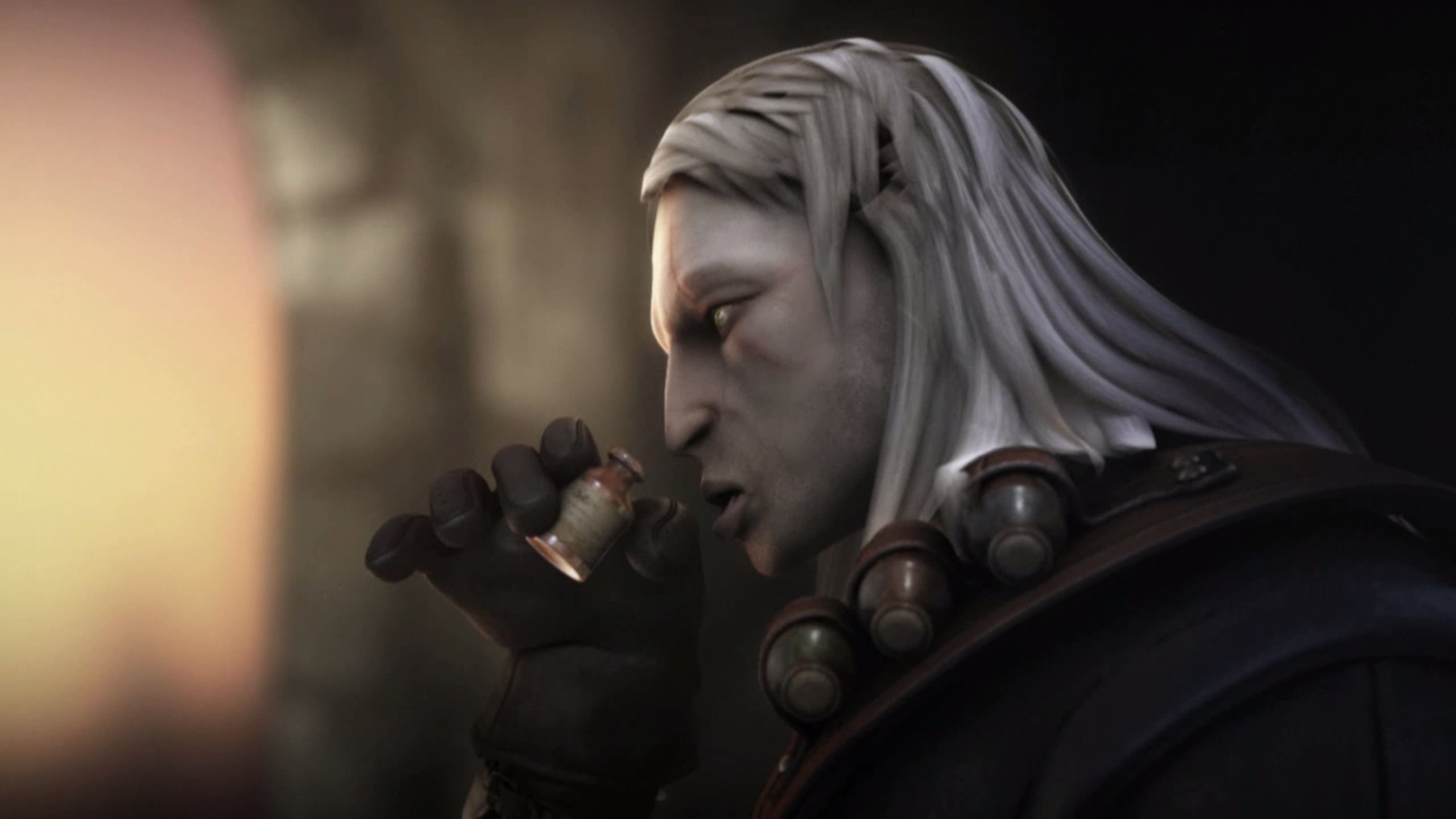 The Witcher - game opening cinematic of Geralt drinking a potion before a fight