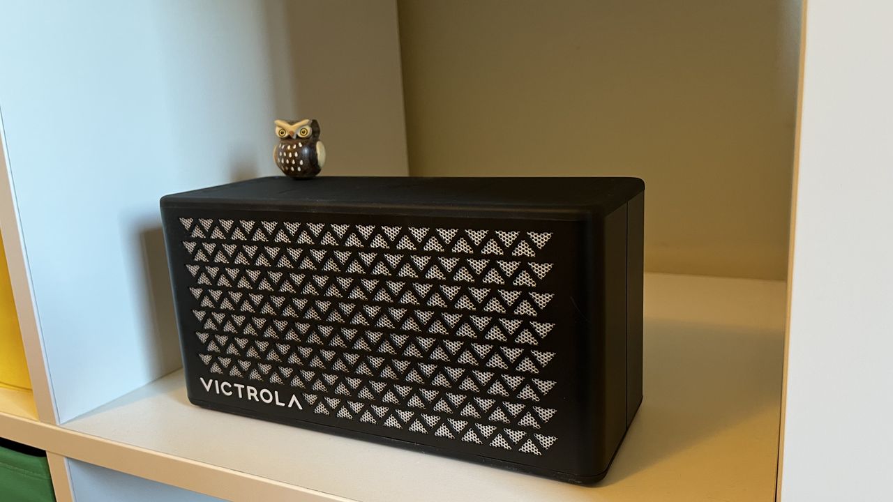 Victrola Music Edition 2 Portable Bluetooth Speaker review: speaker placed on a shelf