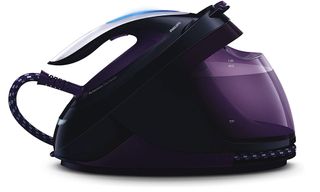 steam iron with black color and white background