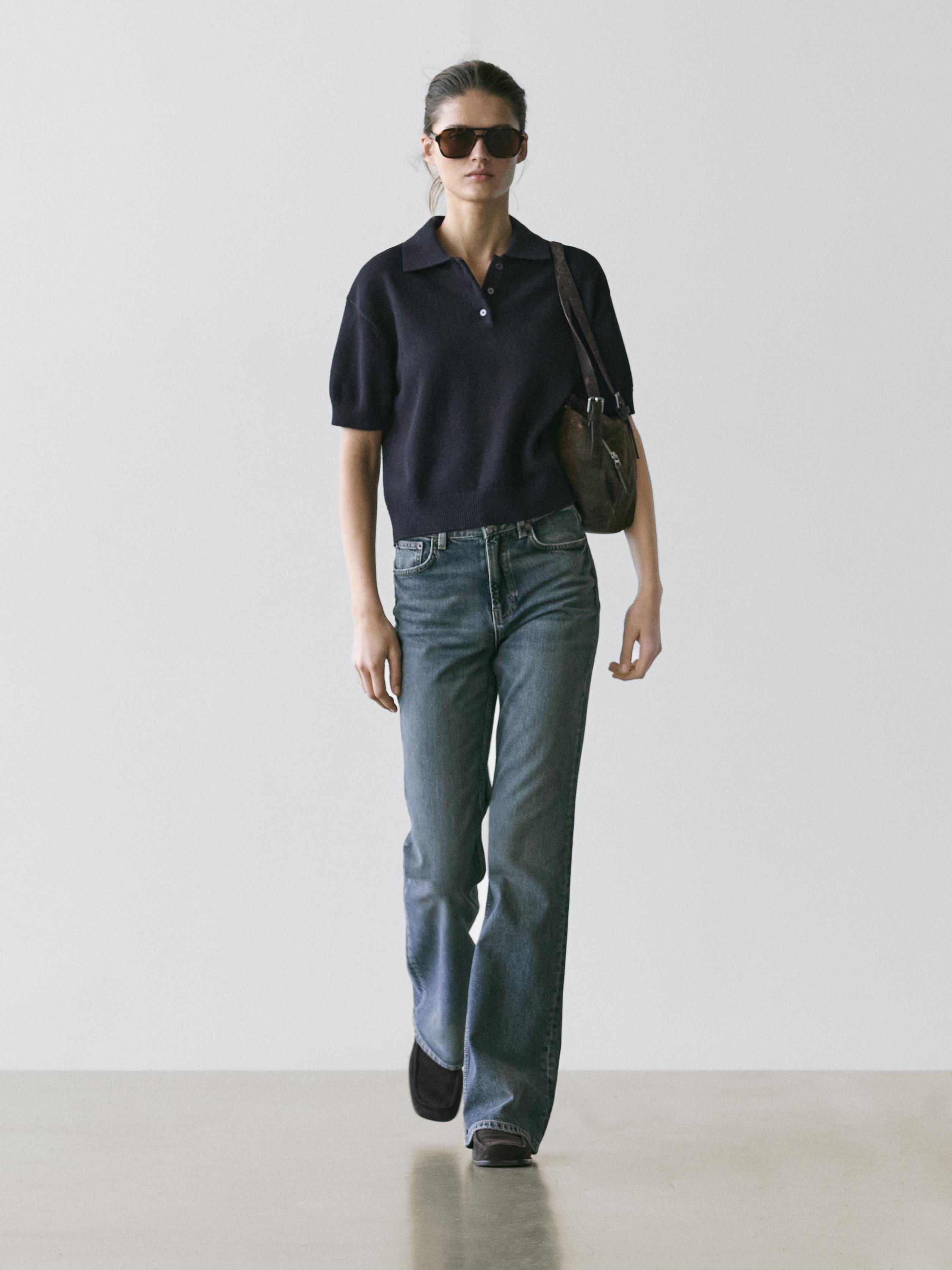 Wool Blend Knit Polo Sweater