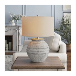 table lamp with grey base and white shade