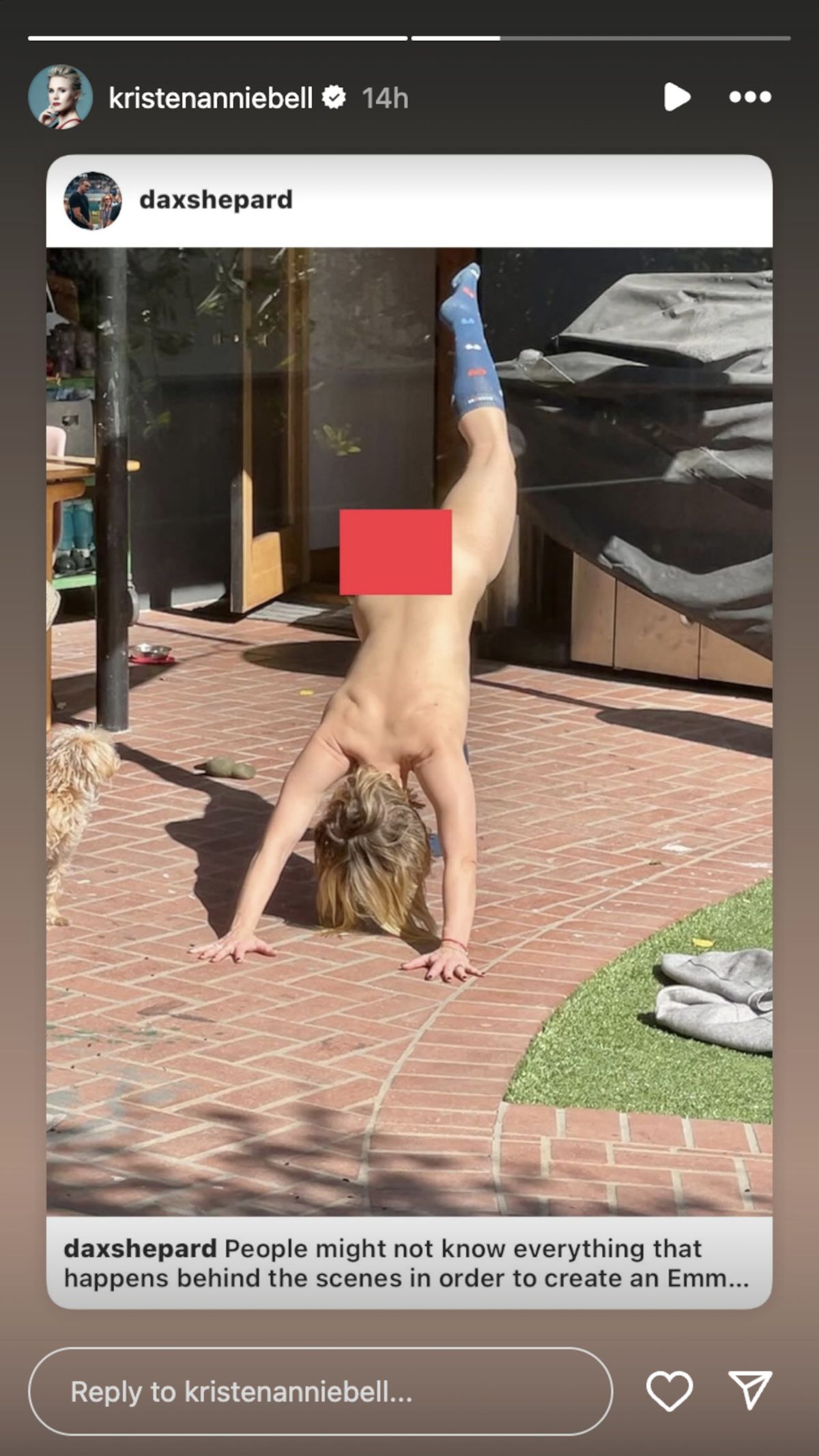 Gwyneth Paltrow And More Share Hilarious Reactions To Dax Shepard’s Post Of Kristen Bell Celebrating Emmy News Wearing Nothing But Socks