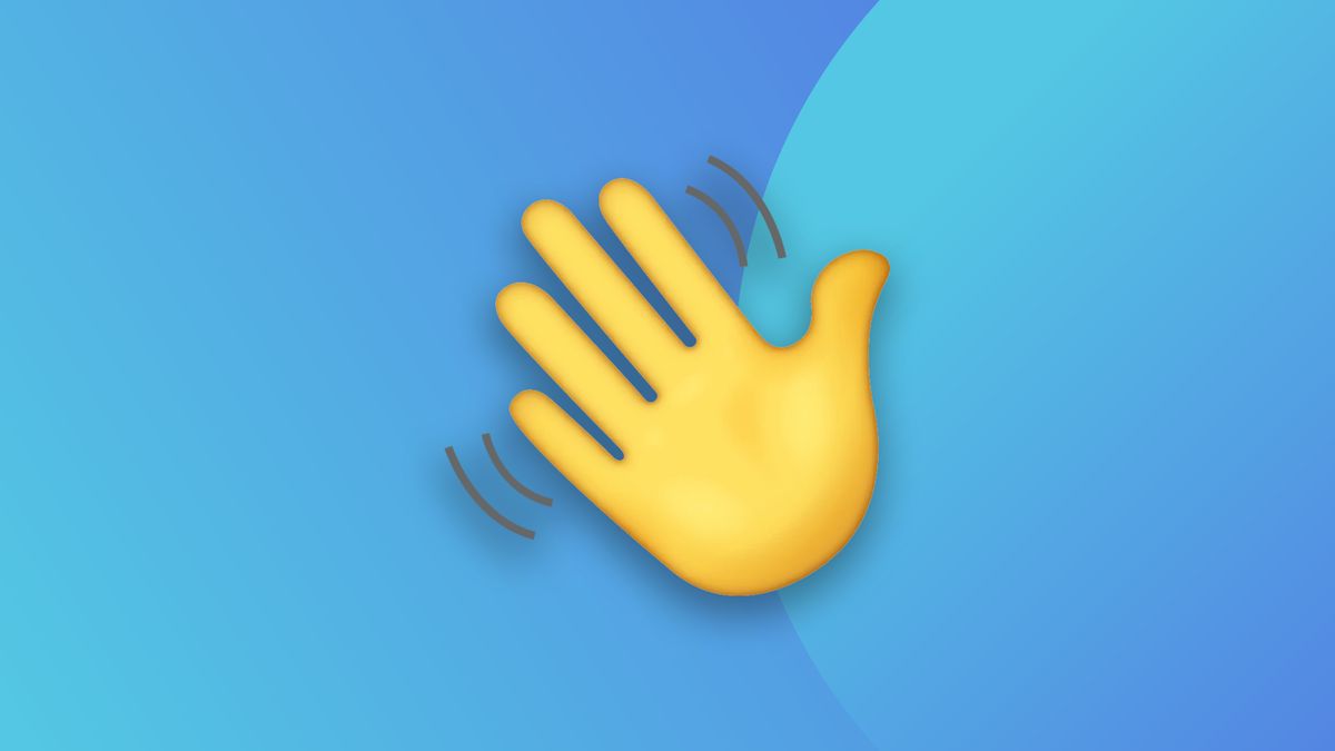 Waving hand emoji on a blue background