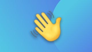 Waving hand emoji on a blue background