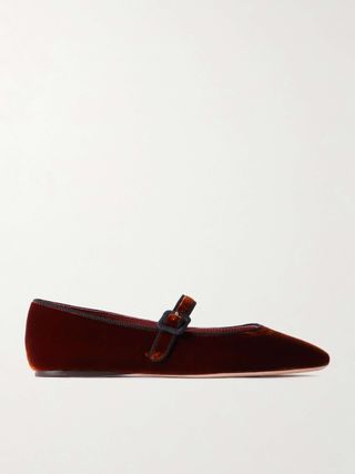 Ginger Grosgrain-Trimmed Velvet Mary Jane Ballet Flats