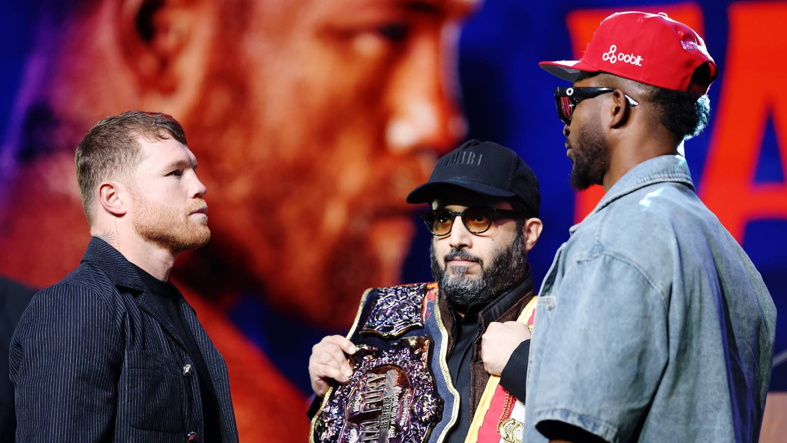 Canelo Alvarez and William Scull during the press conference for Fatal Fury: City of the Wolves.