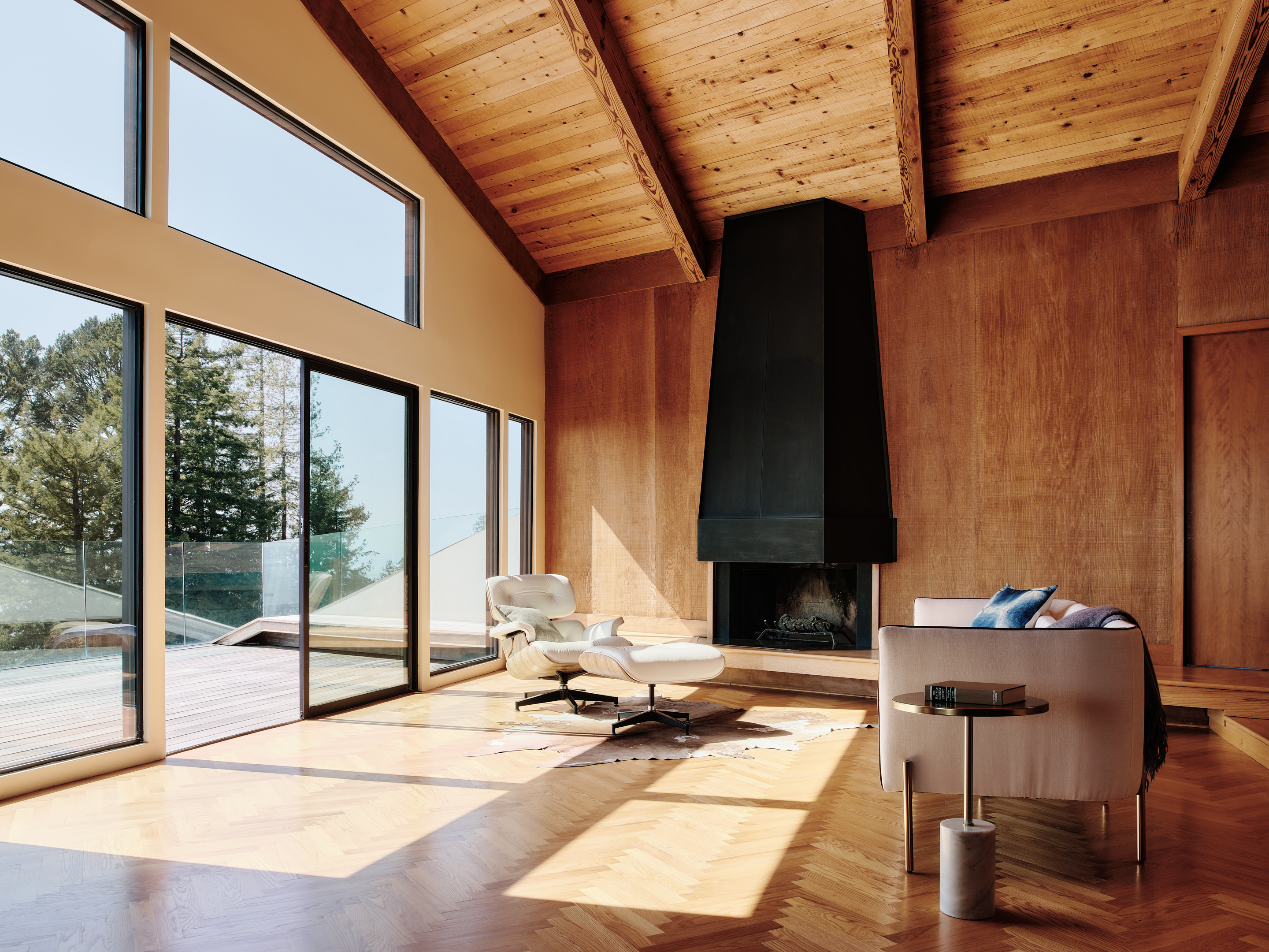timber, double height living space inside Space Invader house