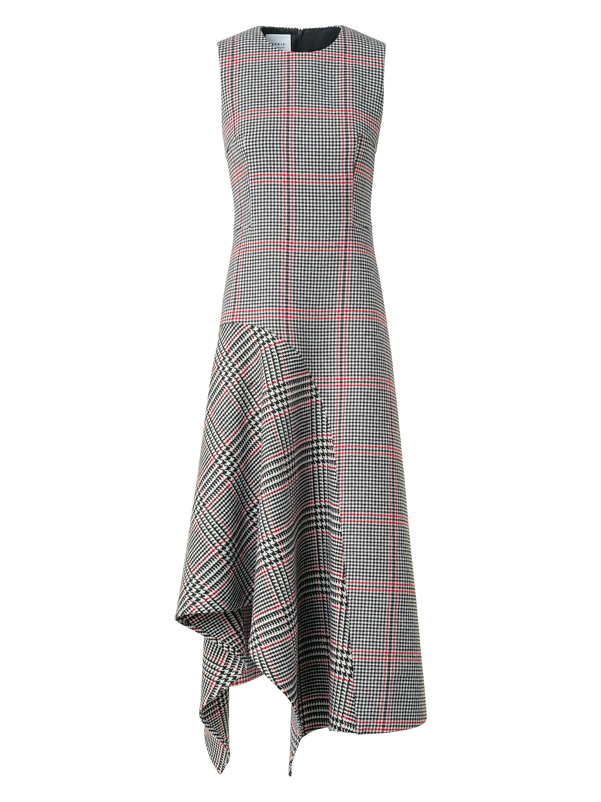 Houndstooth Wool Fresco Midi-Dress