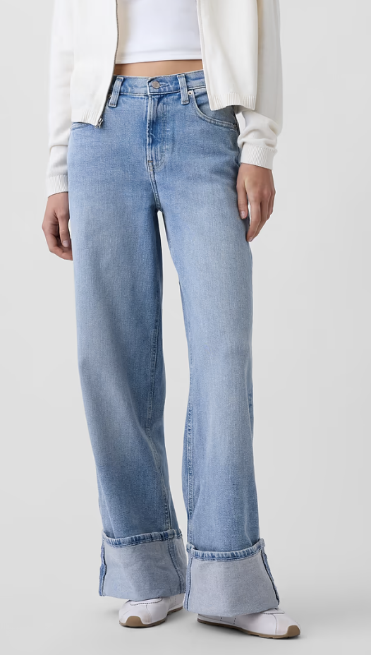 Gap, High Rise Stride Cuffed Wide-Leg Jeans