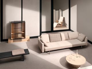 Modern sofa and coffee table in living room