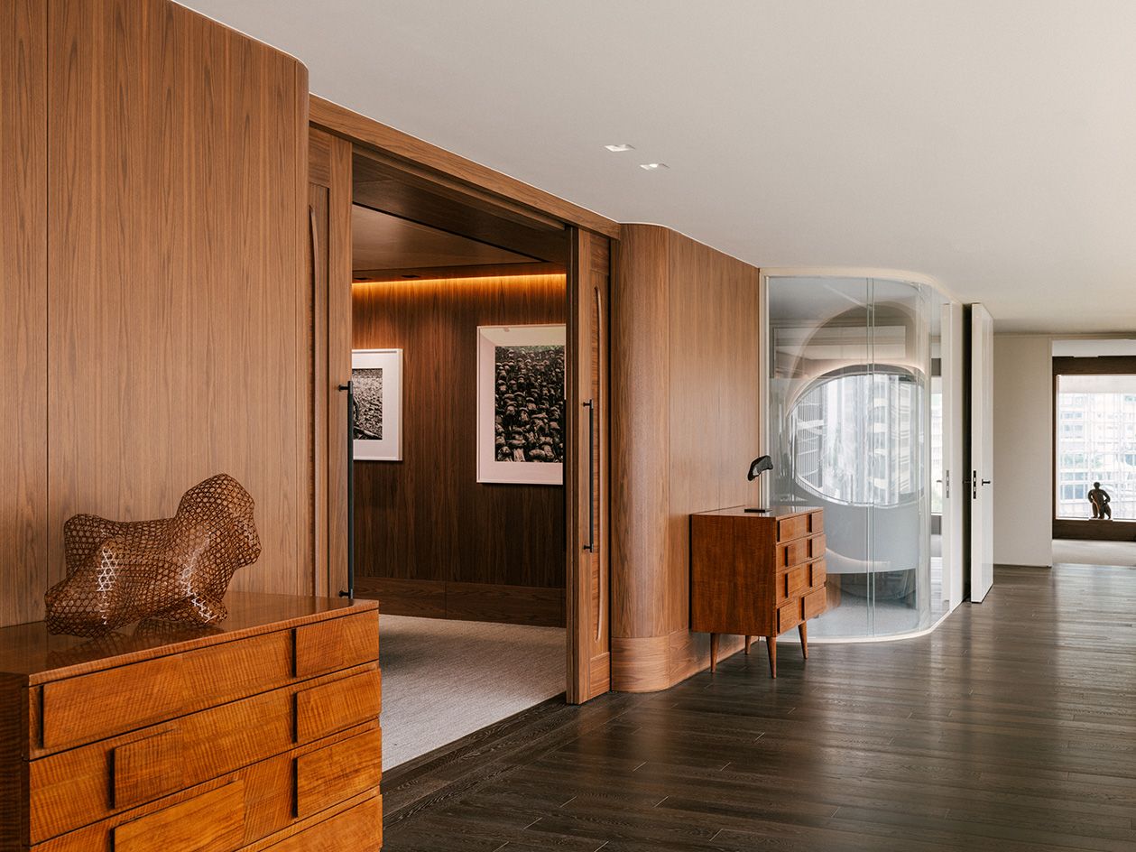 Hong Kong brutalist inspired office by Brewin timber clad interior